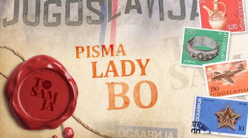 Vizual za pisma Lady Bo, staro pismo, pečat i marke.