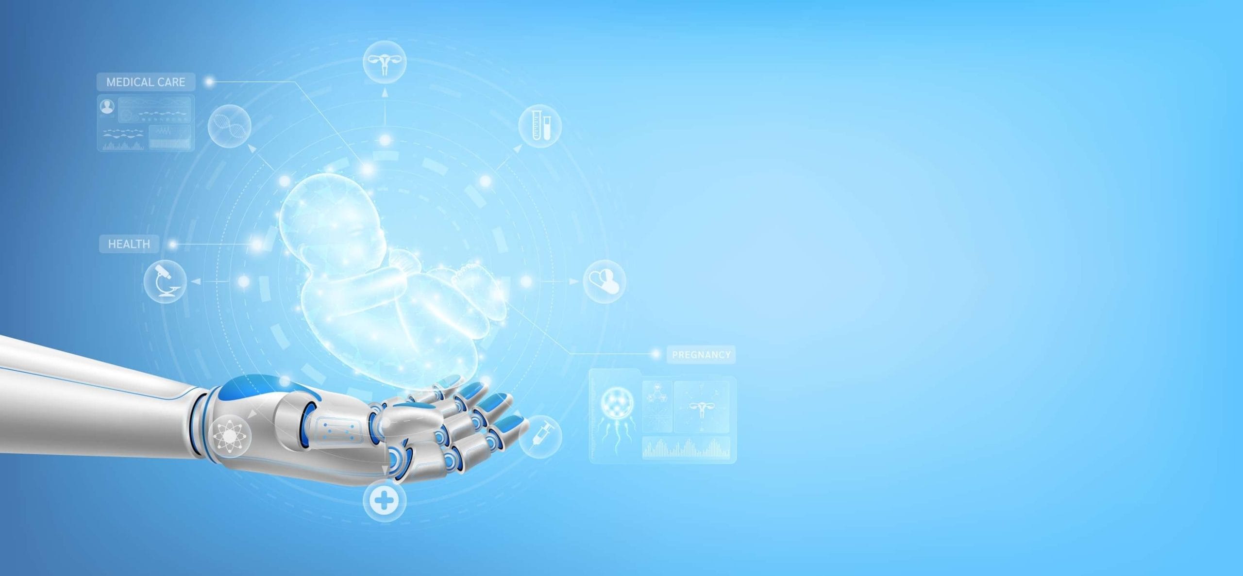 Ruka robota koja drži fetus-ilustracija.