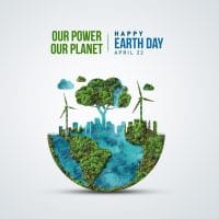 Ilustracija planete Zemlje, sa puno šuma i derveća.