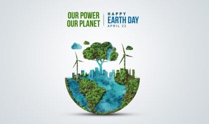 Ilustracija planete Zemlje, sa puno šuma i derveća.