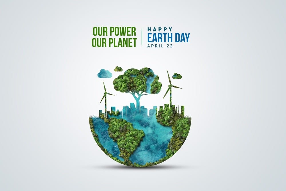 Ilustracija planete Zemlje, sa puno šuma i derveća.