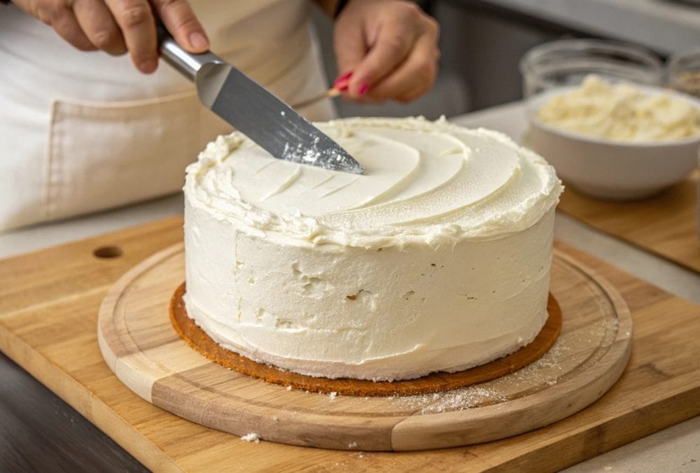 Domaćica seče sladoled tortu.