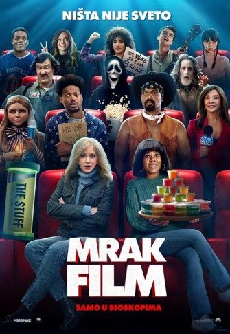 Plakat za Mrak film, gomila mladih u bioskopu-ilustracija.