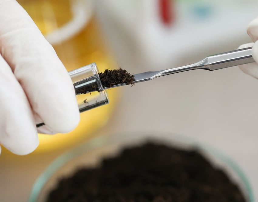 Analiza uzorka zemlje u laboratoriji.
